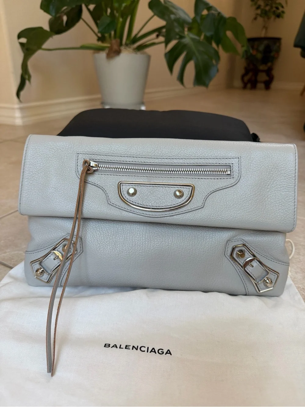 Balenciaga Metal Edge City Envelope Clutch in Gris Perle